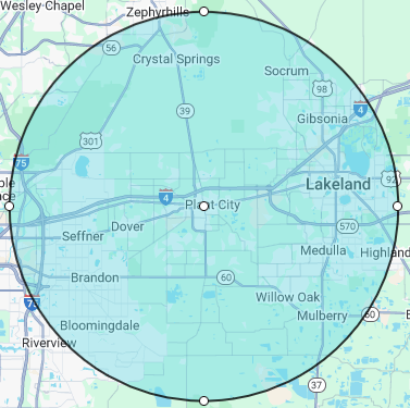 Service Area Map: 15-mile radius from Plant City, FL